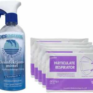 Desinfektionsspray für Oberflächen 500 ml und 5 Stueck FFP2 Maske
