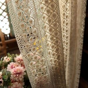American Country Curtains, Pastoral Cotton Hanf Crochet Hollow Sheer Curtain, Balkon Schlafzimmer Fenster Bildschirm Beige A 150x180cm (59x71inch)