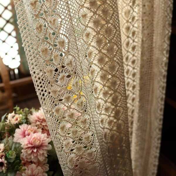 Bearsu - American Country Curtains, Pastoral Cotton Hanf Crochet Hollow Sheer Curtain, Balkon Schlafzimmer Fenster Bildschirm Beige A 150x150cm