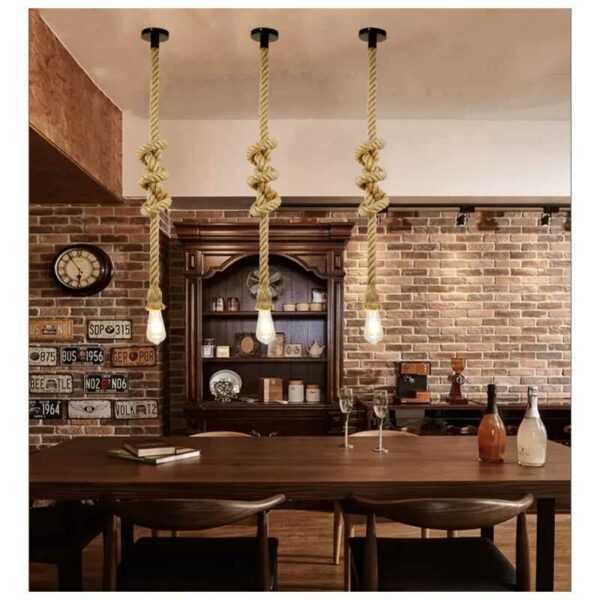 Stoex - Vintage Pendelleuchte Hanf Seil Industrial Hängelampe E27 Lampenhalter Retro Antike Pendelleuchte für Speisesaal Bar Restaurant Cafe - (4M) 1