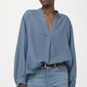 hessnatur Damen Bluse aus Seide mit Hanf und Bio-Baumwolle - blau - Größe 34