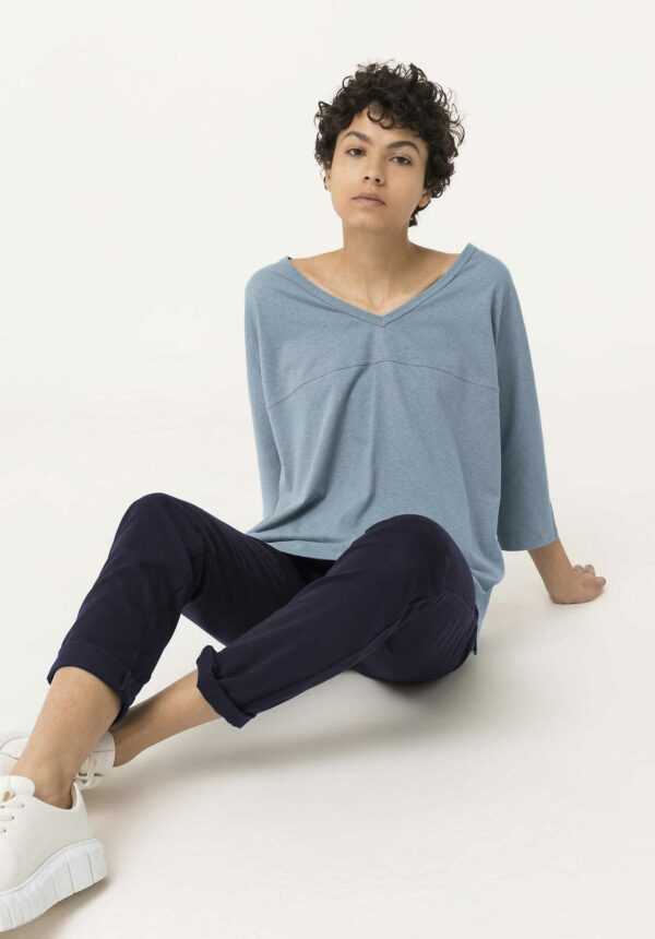 hessnatur Damen Shirt aus Bio-Baumwolle mit Hanf - blau - Größe 34