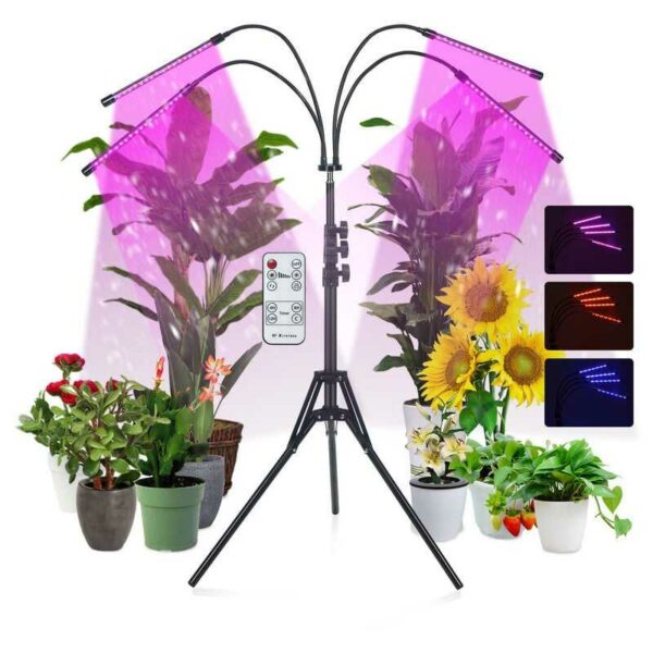 Pflanzenlampe LED, 4 Köpfen Pflanzenlicht Pflanzenleuchte mit 80 LEDs, Wachstumslampe Vollspektrum für Zimmerpflanzen - Schwarz - Randaco