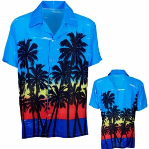 Blaues Hawaii Hemd mit Palmen für Mottoparties M/L