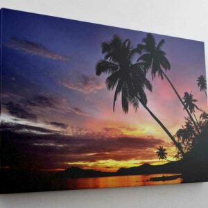 DesFoli Leinwandbild "Sonnenuntergang Palmen Meer Natur L0420"