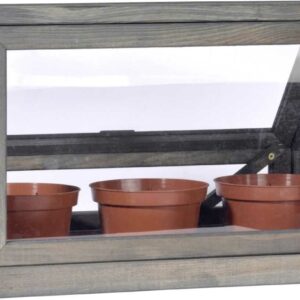 Dobar Mini-Gewächshaus für Kräuter mit Zinkwanne grau, 38 x 20 x 24,5 cm