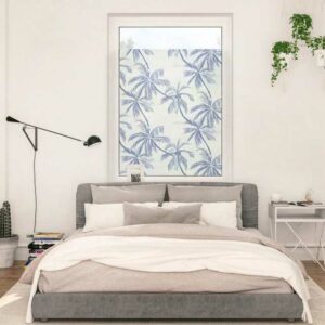 Fensterfolie "Fensterfolie selbstklebend, Sichtschutz, Blueprint Palms - Blau", LICHTBLICK ORIGINAL, blickdicht, glatt