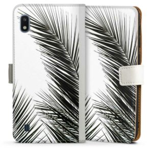 Galaxy A10 Handy Klapphülle Handyhülle aus Kunst Leder weiß Flip Case Jungle Palm Tree Leaves Sideflip mit Lasche