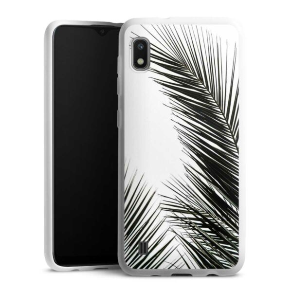 Galaxy A10 Handy Silikon Hülle Case weiß Handyhülle Jungle Palm Tree Leaves Silikon Case