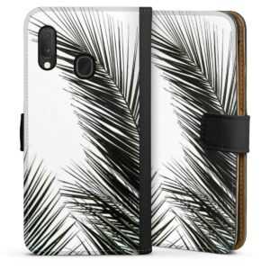 Galaxy A20e Handy Klapphülle Handyhülle aus Kunst Leder schwarz Flip Case Jungle Palm Tree Leaves Sideflip mit Lasche