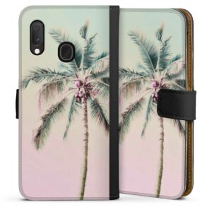 Galaxy A20e Handy Klapphülle Handyhülle aus Kunst Leder schwarz Flip Case Palm Tree Pastel Tropical Sideflip mit Lasche