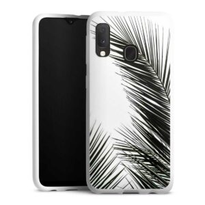 Galaxy A20e Handy Silikon Hülle Case weiß Handyhülle Jungle Palm Tree Leaves Silikon Case