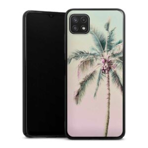 Galaxy A22 5G Handy Hard Case Schutzhülle schwarz Smartphone Backcover Palm Tree Pastel Tropical Hard Case