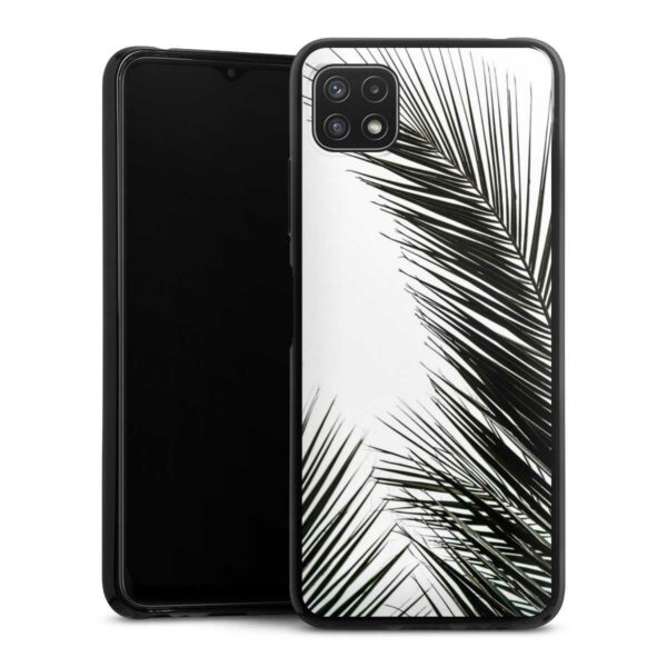 Galaxy A22 5G Handy Silikon Hülle Case schwarz Handyhülle Jungle Palm Tree Leaves