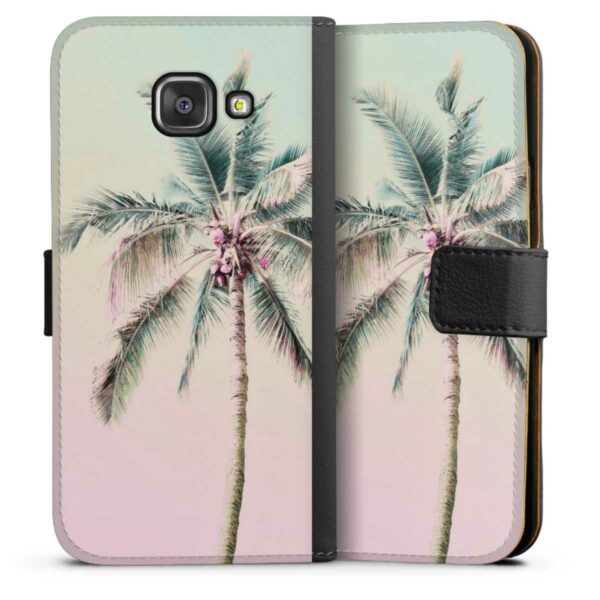 Galaxy A3 (2016) Handy Klapphülle Handyhülle aus Kunst Leder schwarz Flip Case Palm Tree Pastel Tropical Sideflip mit Lasche