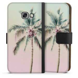 Galaxy A3 (2017) Handy Klapphülle Handyhülle aus Kunst Leder schwarz Flip Case Palm Tree Pastel Tropical Sideflip mit Lasche