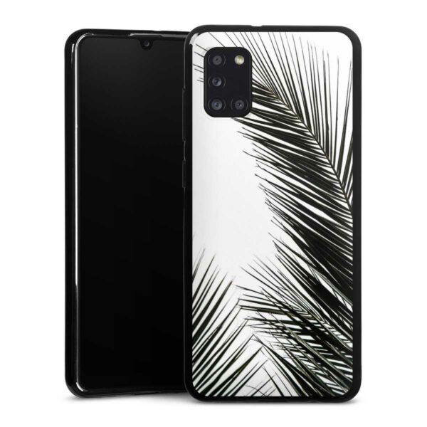 Galaxy A31 Handy Silikon Hülle Case schwarz Handyhülle Leaves Palm Tree Jungle