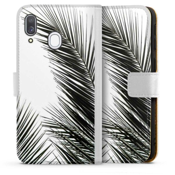 Galaxy A40 Handy Klapphülle Handyhülle aus Kunst Leder weiß Flip Case Jungle Palm Tree Leaves Sideflip mit Lasche