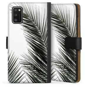 Galaxy A41 Handy Klapphülle Handyhülle aus Kunst Leder schwarz Flip Case Jungle Palm Tree Leaves Sideflip mit Lasche