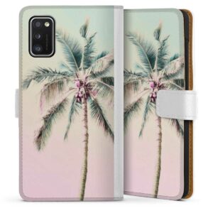 Galaxy A41 Handy Klapphülle Handyhülle aus Kunst Leder weiß Flip Case Palm Tree Pastel Tropical Sideflip mit Lasche