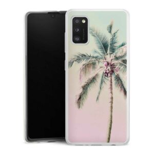 Galaxy A41 Handy Slim Case extra dünn Silikon Handyhülle transparent Hülle Palm Tree Pastel Tropical Silikon Slim Case