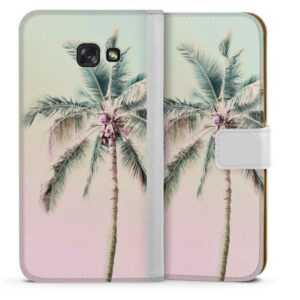 Galaxy A5 (2017) Handy Klapphülle Handyhülle aus Kunst Leder weiß Flip Case Palm Tree Pastel Tropical Sideflip mit Lasche
