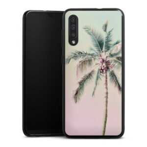 Galaxy A50 Handy Silikon Hülle Case schwarz Handyhülle Palm Tree Pastel Tropical