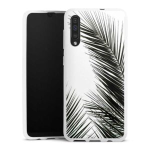 Galaxy A50 Handy Silikon Hülle Case weiß Handyhülle Jungle Palm Tree Leaves Silikon Case