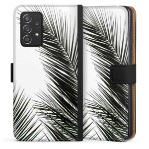 Galaxy A52 5G Handy Klapphülle Handyhülle aus Kunst Leder schwarz Flip Case Jungle Palm Tree Leaves Sideflip mit Lasche