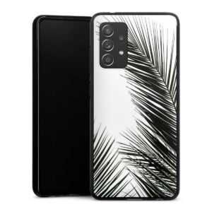 Galaxy A52 Handy Silikon Hülle Case schwarz Handyhülle Jungle Palm Tree Leaves