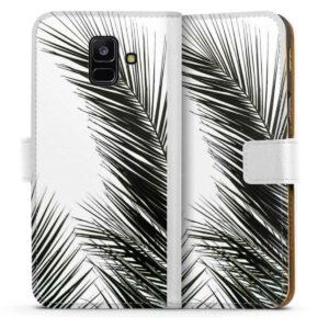 Galaxy A6 (2018) Handy Klapphülle Handyhülle aus Kunst Leder weiß Flip Case Jungle Palm Tree Leaves Sideflip mit Lasche