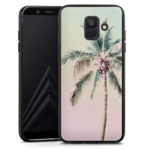 Galaxy A6 (2018) Handy Silikon Hülle Case schwarz Handyhülle Palm Tree Pastel Tropical