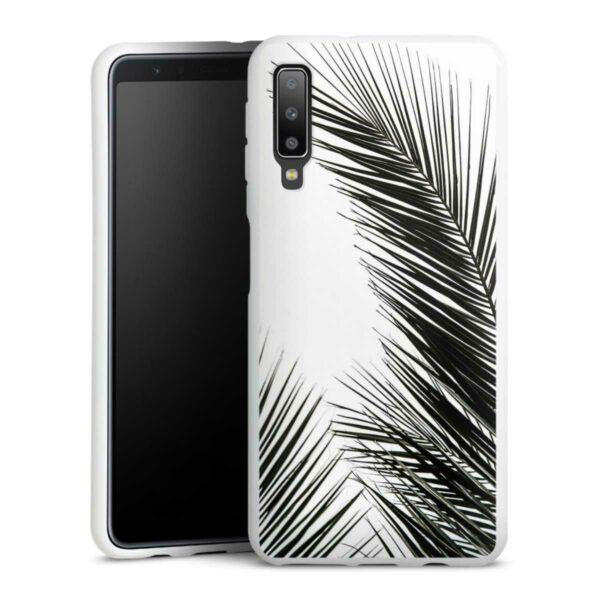 Galaxy A7 (2018) Handy Silikon Hülle Case weiß Handyhülle Jungle Palm Tree Leaves Silikon Case