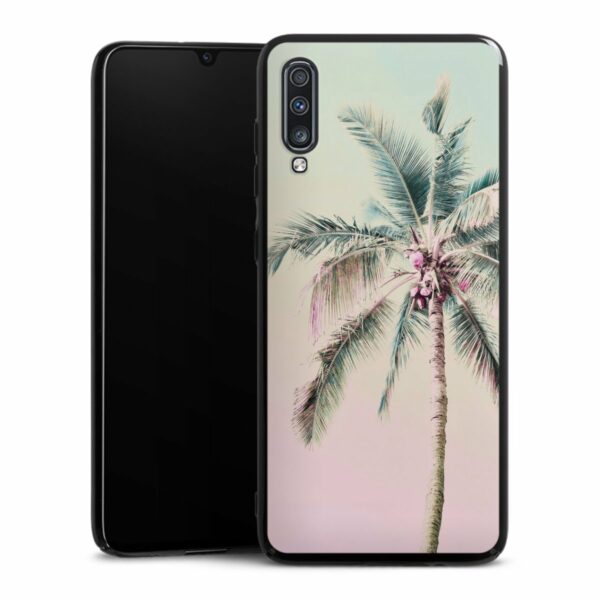 Galaxy A70 Handy Hard Case Schutzhülle schwarz Smartphone Backcover Palm Tree Pastel Tropical Hard Case
