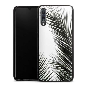 Galaxy A70 Handy Silikon Hülle Case schwarz Handyhülle Jungle Palm Tree Leaves