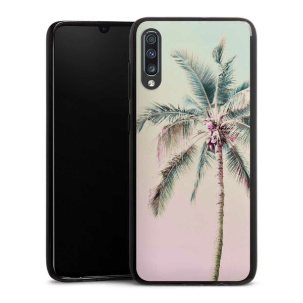 Galaxy A70 Handy Silikon Hülle Case schwarz Handyhülle Palm Tree Pastel Tropical