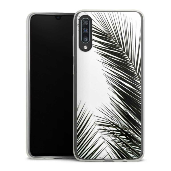 Galaxy A70 Handy Slim Case extra dünn Silikon Handyhülle transparent Hülle Jungle Palm Tree Leaves Silikon Slim Case
