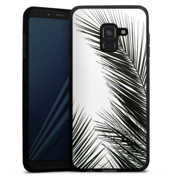 Galaxy A8 (2018) Handy Silikon Hülle Case schwarz Handyhülle Jungle Palm Tree Leaves