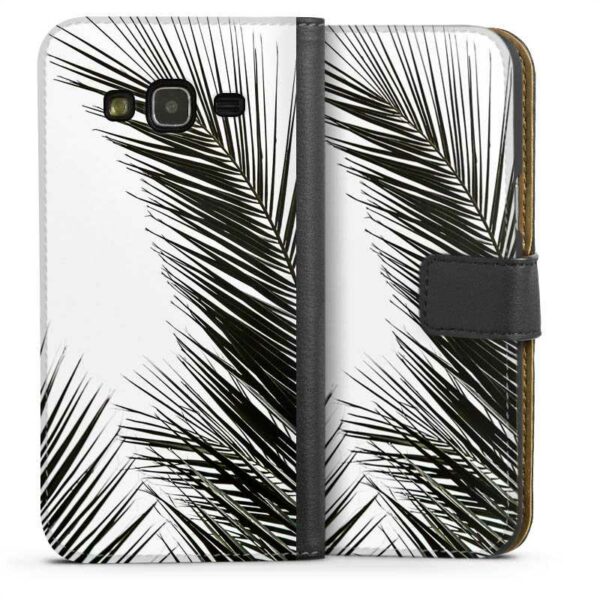 Galaxy J3 (2016) Handy Klapphülle Handyhülle aus Kunst Leder schwarz Flip Case Leaves Palm Tree Jungle Sideflip mit Lasche