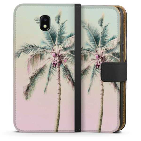 Galaxy J3 (2017) Handy Klapphülle Handyhülle aus Kunst Leder schwarz Flip Case Palm Tree Pastel Tropical Sideflip mit Lasche