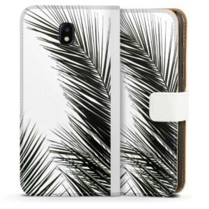 Galaxy J3 (2017) Handy Klapphülle Handyhülle aus Kunst Leder weiß Flip Case Leaves Palm Tree Jungle Sideflip mit Lasche