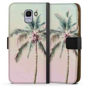 Galaxy J6 (2018) Handy Klapphülle Handyhülle aus Kunst Leder schwarz Flip Case Palm Tree Pastel Tropical Sideflip mit Lasche