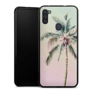 Galaxy M11 Handy Silikon Hülle Case schwarz Handyhülle Palm Tree Pastel Tropical