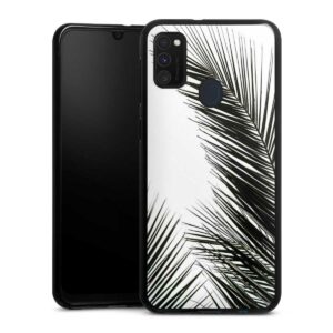 Galaxy M21 Handy Silikon Hülle Case schwarz Handyhülle Jungle Palm Tree Leaves