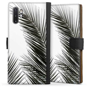 Galaxy Note 10 Plus Handy Klapphülle Handyhülle aus Kunst Leder schwarz Flip Case Jungle Palm Tree Leaves Sideflip mit Lasche