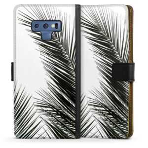 Galaxy Note 9 Handy Klapphülle Handyhülle aus Kunst Leder schwarz Flip Case Jungle Palm Tree Leaves Sideflip mit Lasche