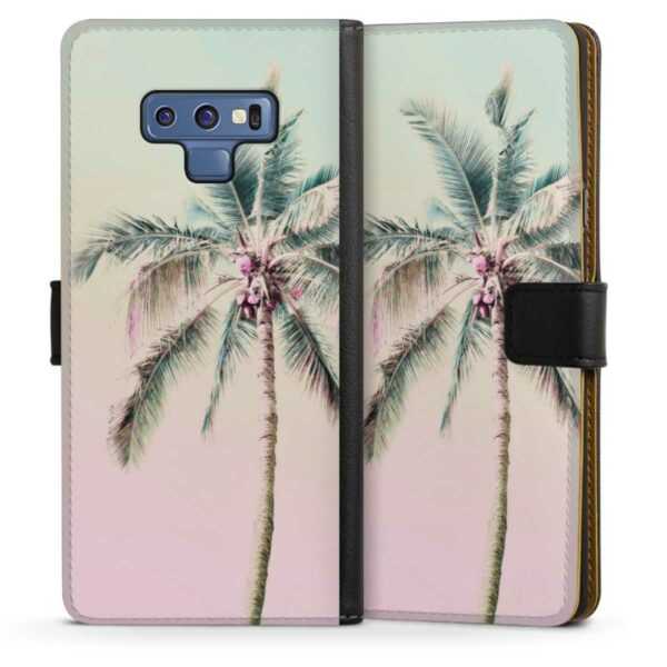 Galaxy Note 9 Handy Klapphülle Handyhülle aus Kunst Leder schwarz Flip Case Palm Tree Pastel Tropical Sideflip mit Lasche