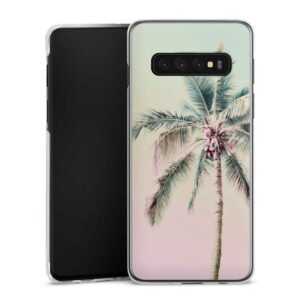 Galaxy S10 Plus Handy Hard Case Schutzhülle transparent Smartphone Backcover Palm Tree Pastel Tropical Hard Case