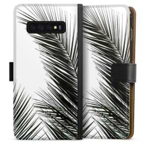 Galaxy S10 Plus Handy Klapphülle Handyhülle aus Kunst Leder schwarz Flip Case Jungle Palm Tree Leaves Sideflip mit Lasche