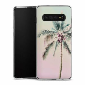 Galaxy S10 Plus Handy Slim Case extra dünn Silikon Handyhülle transparent Hülle Palm Tree Pastel Tropical Silikon Slim Case